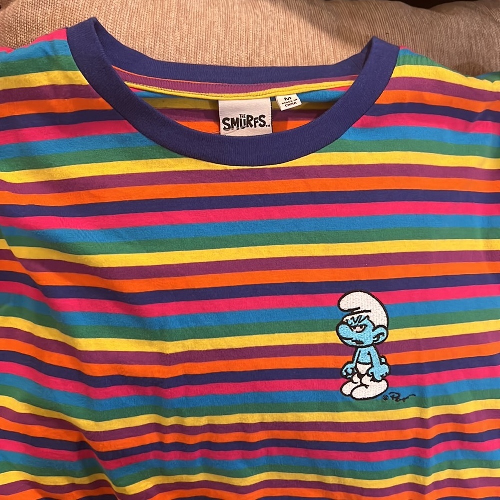 Smurf Embroidered Multi Color‎ Stripe Tee